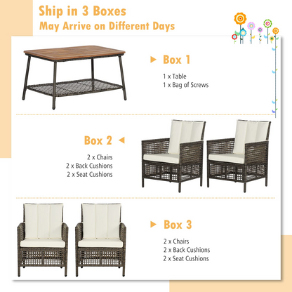 Tangkula Patio Furniture Set with 2-Tier Coffee Table - 2*HW70243WH+