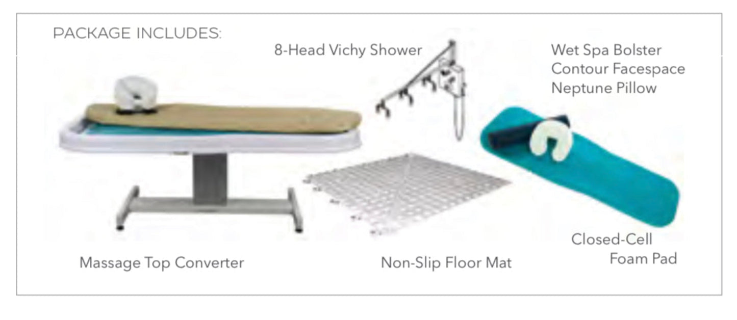 Touch America Stationary Neptune Wet Table and 8-Head Vichy Shower Deluxe Package - 82030+22003-0100