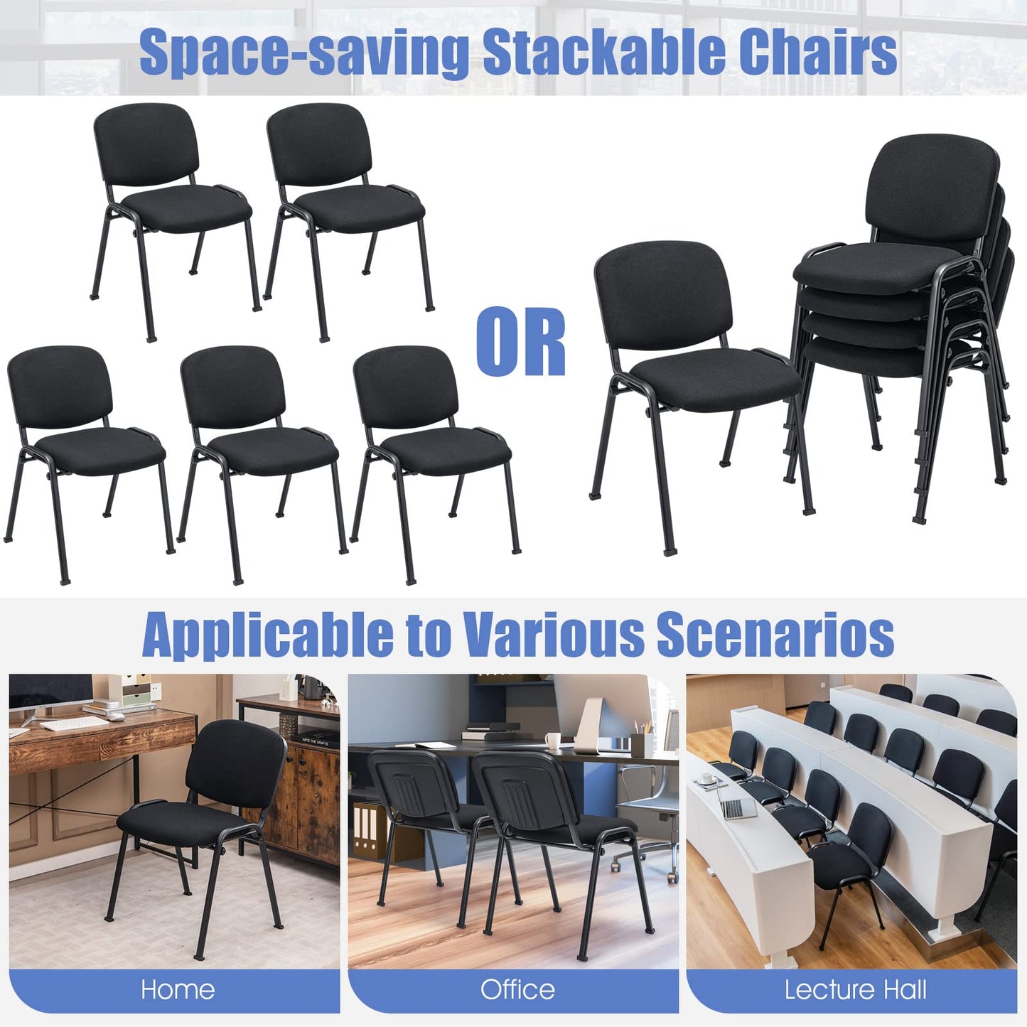 Tangkula Conference Room Chairs, Stackable Office Guest Chairs with Upholstered Back & Seat - CB10444BK-2