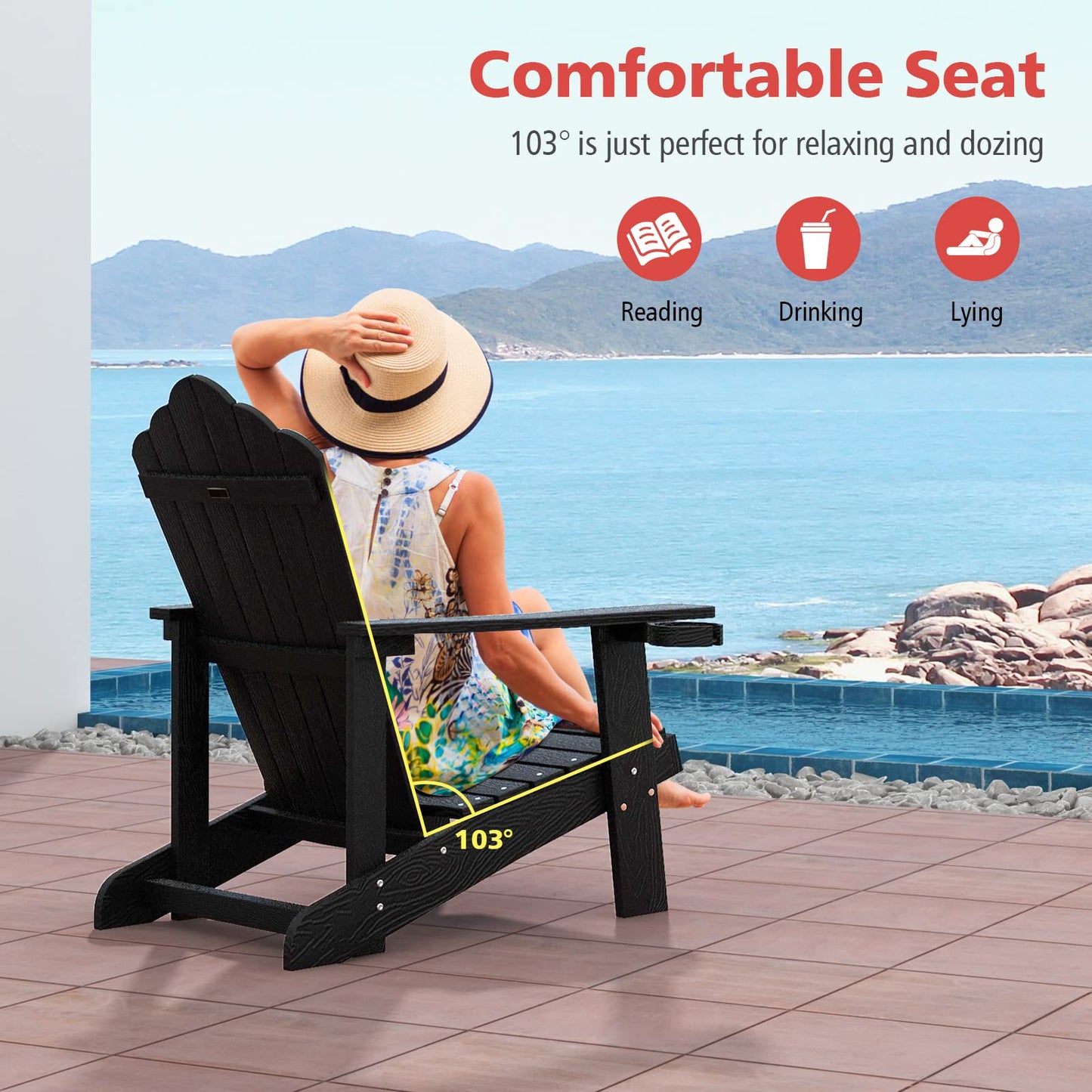 Tangkula Oversized Adirondack Chair, Patio Lounge Chairs w/Adjustable Cup Holder - NP10983BK