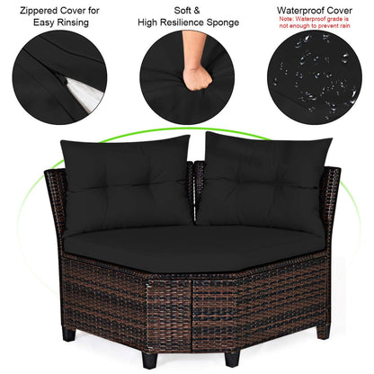 Tangkula 4-Piece Patio Furniture Set, C-Shape Outdoor Wicker Sectional Sofa Set - HW66920BK+