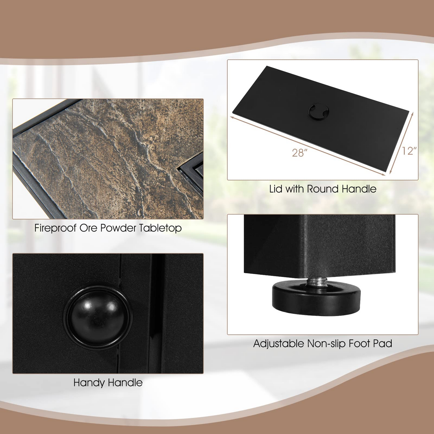 Tangkula 6-Piece Patio Furniture Set with 42 Inches Propane Fire Pit Table - NP10461+HW68691BDK+