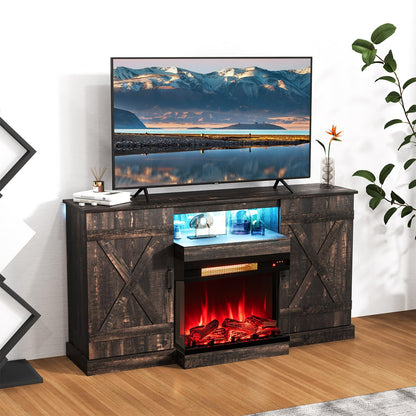 Tangkula 58” Fireplace TV Stand with 23” 3-Side Glass Electric Fireplace - HV10482CF+FP10806US-BK