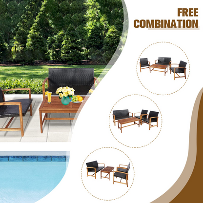 Tangkula 4-Piece PE Rattan Patio Furniture Set, Outdoor Conversation Set - HW69384-12B+HW69384-22B
