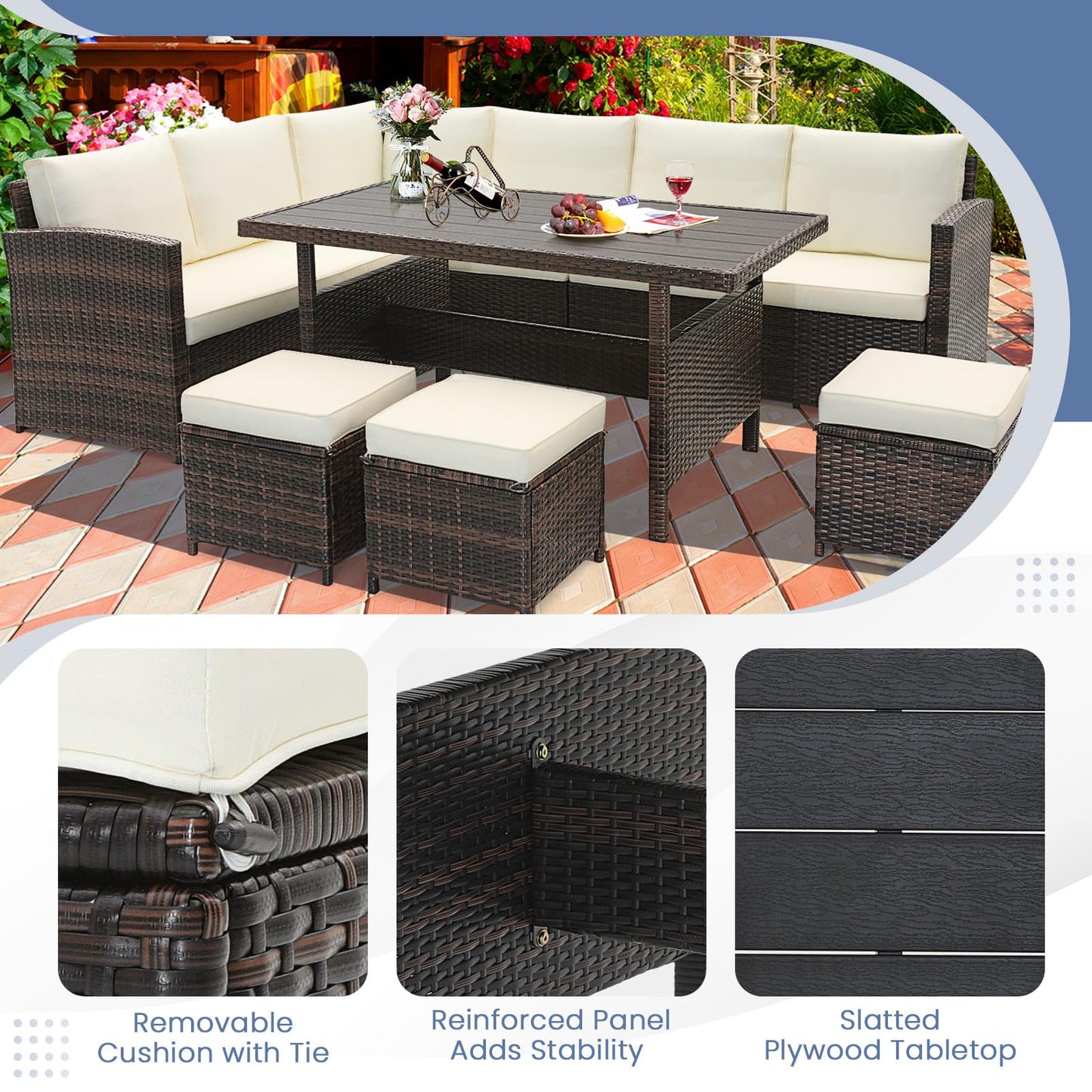 Tangkula 7 Pieces Wicker Patio Furniture Set - HW71243WH+