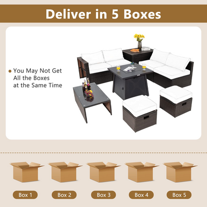 Tangkula 9 Pieces Patio Furniture Set with 30" Propane Fire Pit Table - OP70521+HW68592WH+