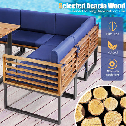 Tangkula 8 Piece Patio Dining Set, Acacia Wood Conversation Sofa Set - HW71004NY+