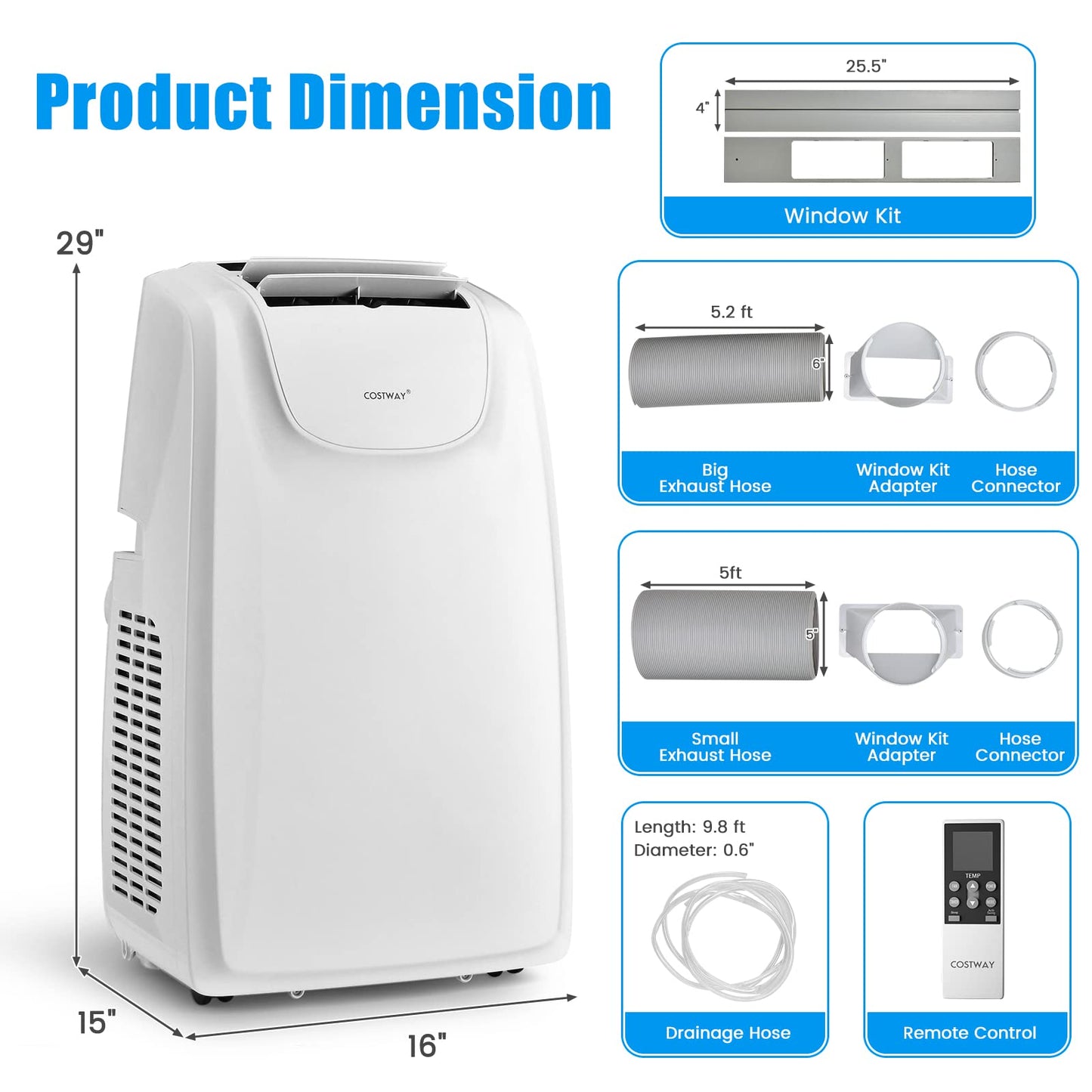 Tangkula 12000 BTU Portable Air Conditioner, with Dual Hose, Remote Control - FP10234US-WH