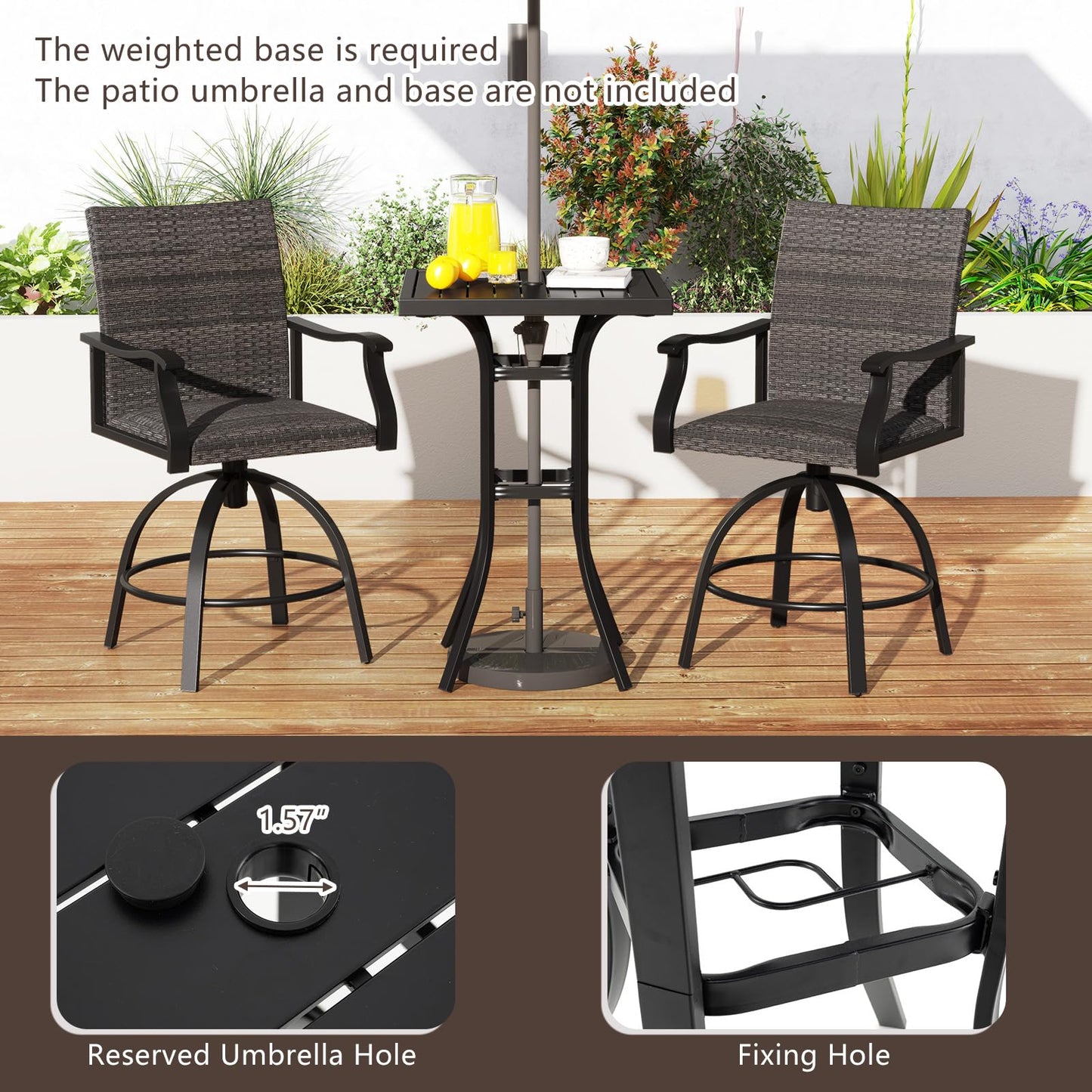 Tangkula 3 Pieces Wicker Patio Swivel Bar Set - NP12166DK+