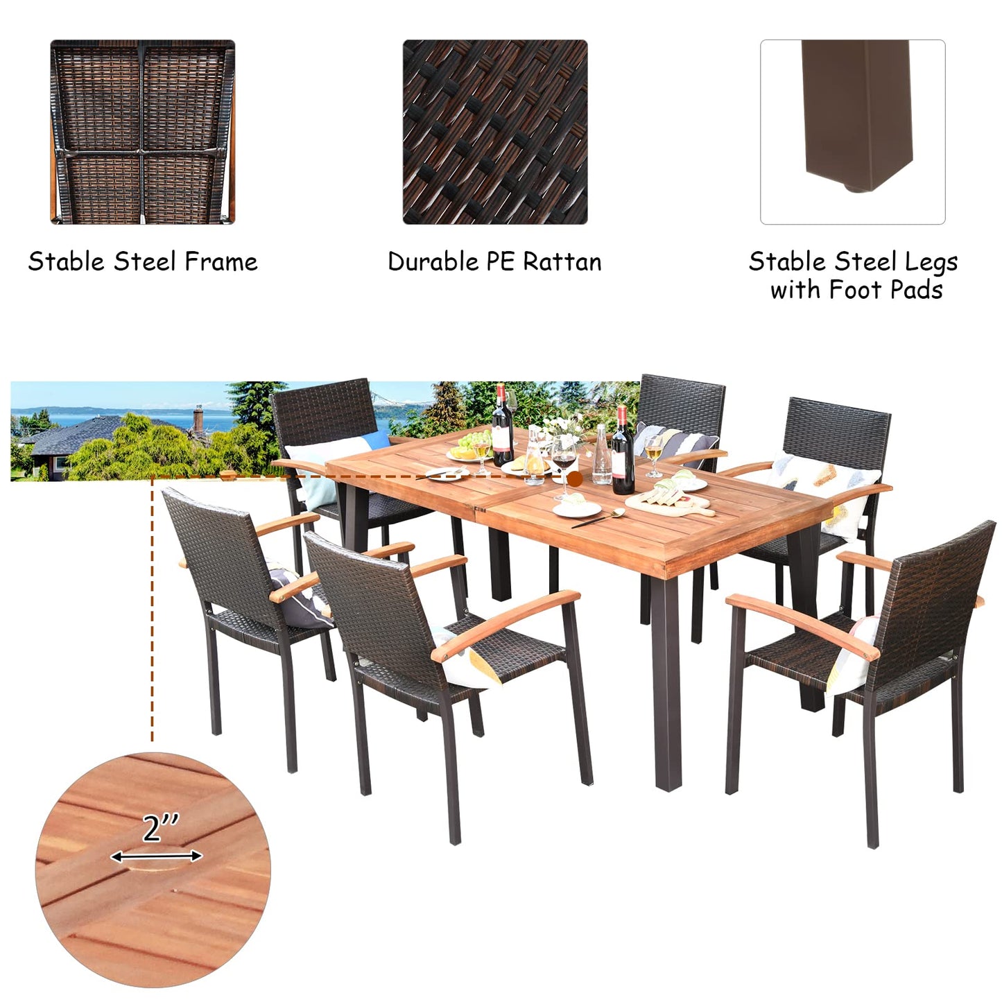 Tangkula 7-Piece Wicker Patio Dining Set, Patiojoy Outdoor Rattan Garden Yard Furniture Set - HW66354+OP70689+OP70690