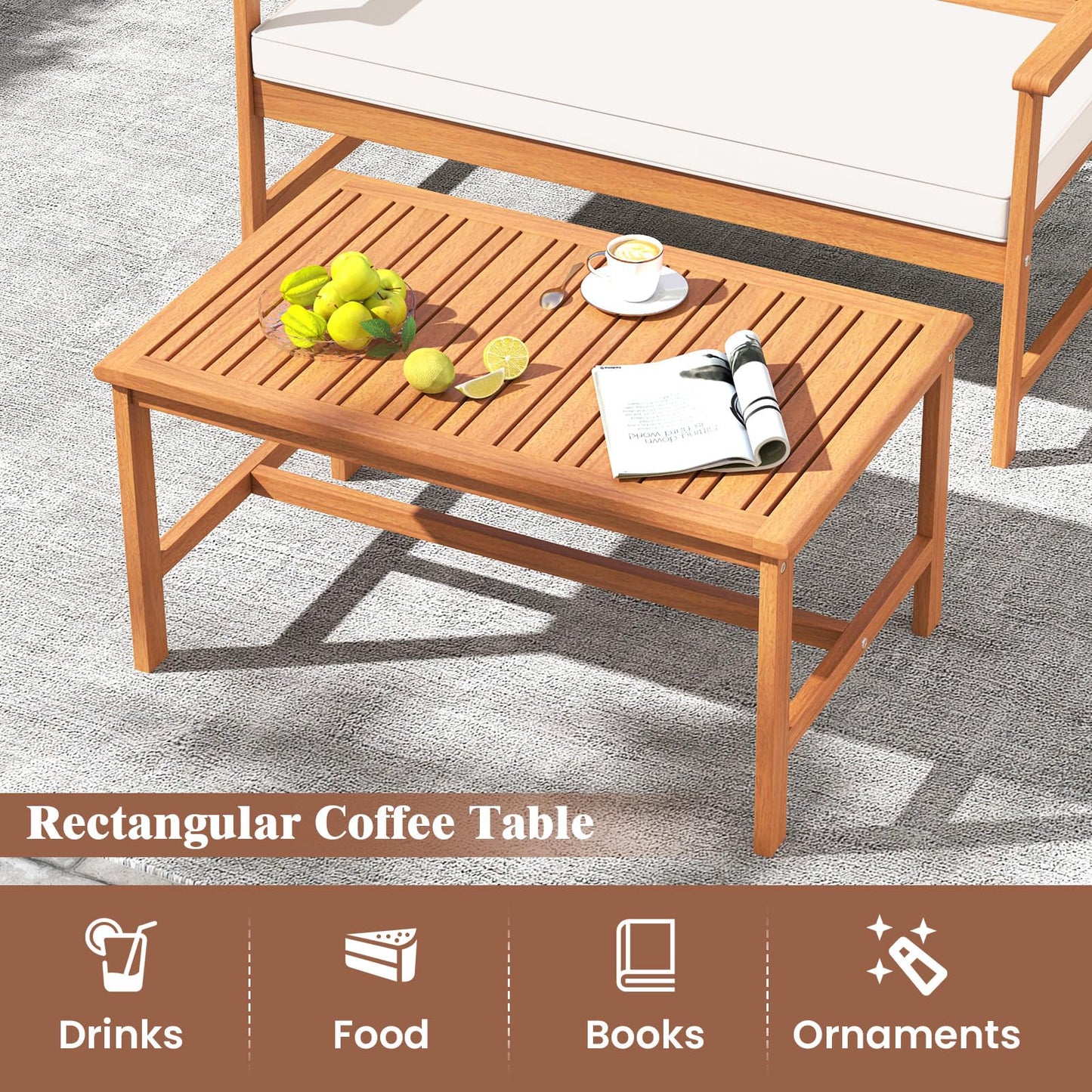 Tangkula 4/8-Piece Acacia Wood Patio Conversation Set - 2*HW73087WH