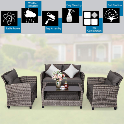 Tangkula Patio Wicker Conversation Furniture Set - HW65630+