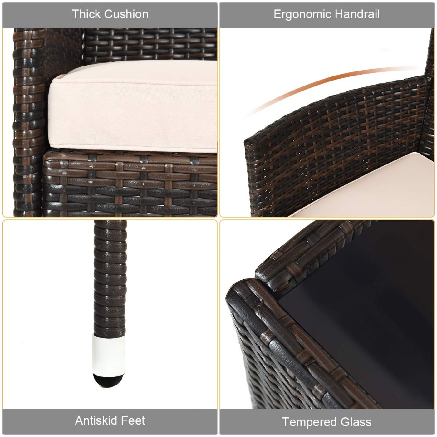 Tangkula 4-Piece Rattan Patio Furniture Set, w/Tempered Glass Coffee Table - HW67772BT