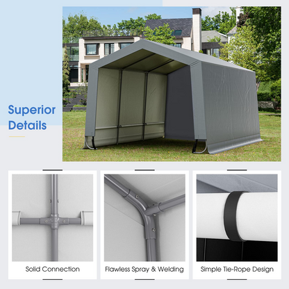 Tangkula 10x16Ft Heavy-Duty Carport, Outdoor Portable Garage with Reinforced Triangular Beams, Galvanized Steel Frame - NP10685GR+