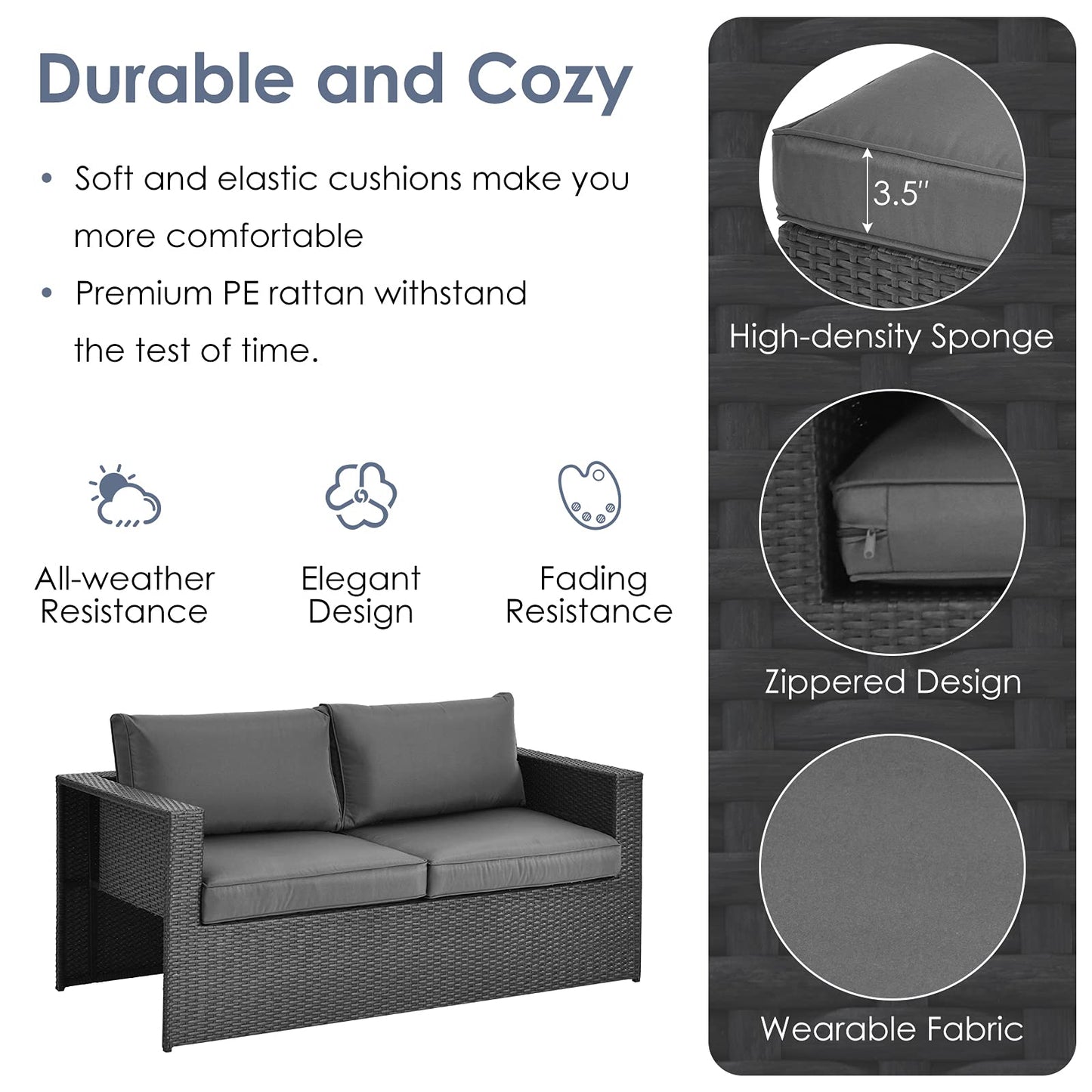 Tangkula 6 Pieces Patio Rattan Furniture Set, Patiojoy No Assembly Outdoor Conversation Set - NP10110WL-GR