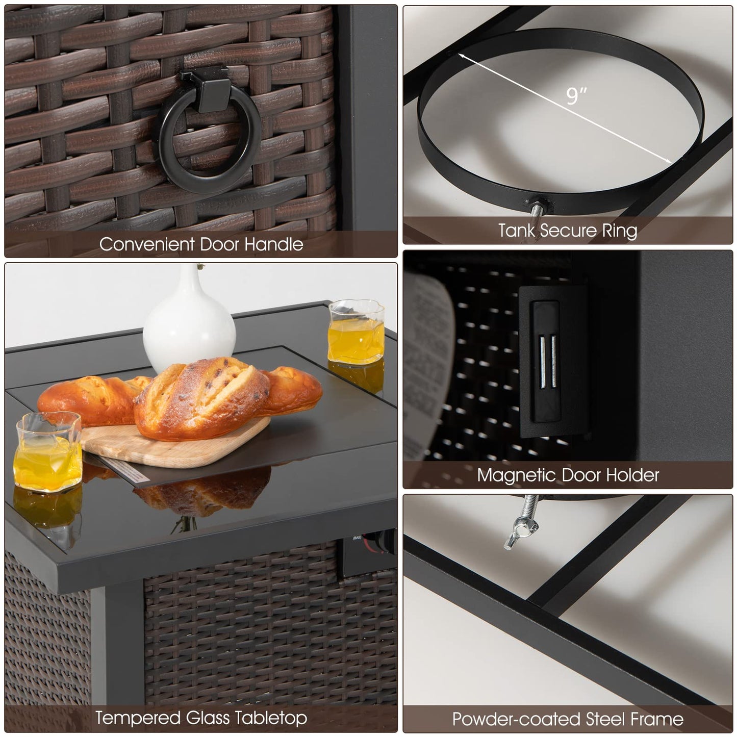 Tangkula 6 Piece Patio Wicker Conversation Set, Outdoor Rattan Sofa Set - NP10618CF+HW68691BDK+