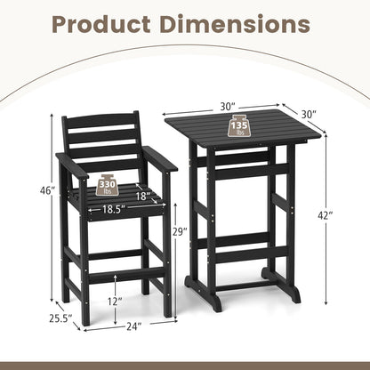 Tangkula 3-Piece Patio HDPE Bar Set - NP12060DK+NP12059DK