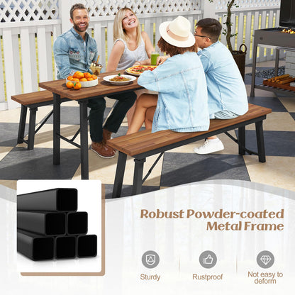 Tangkula Outdoor Dining Table With Benches for 4-6 Persons, No Assembly - HV10581+HV10582