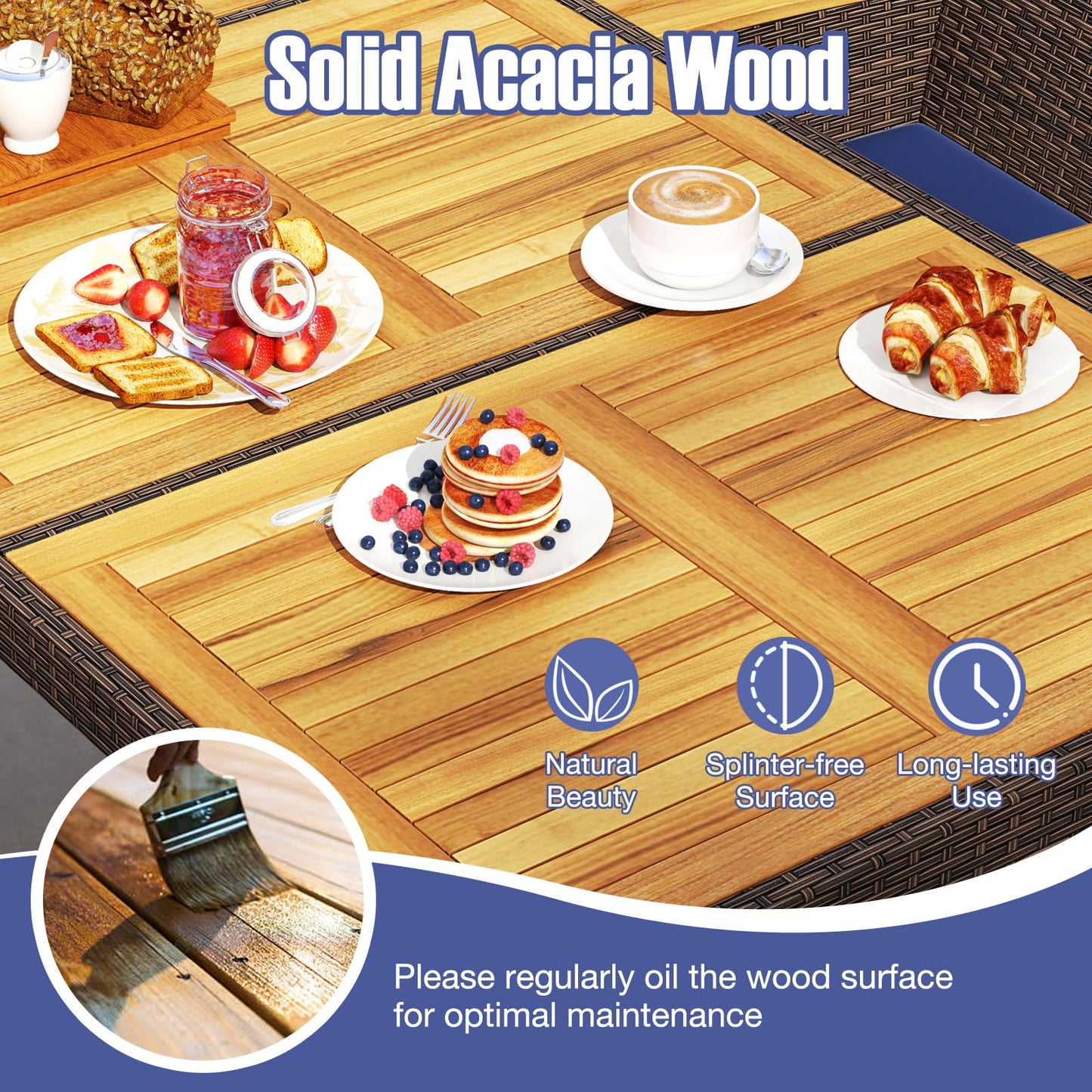 Tangkula 9 Pieces Patio PE Wicker Dining Set - HW73184WH+