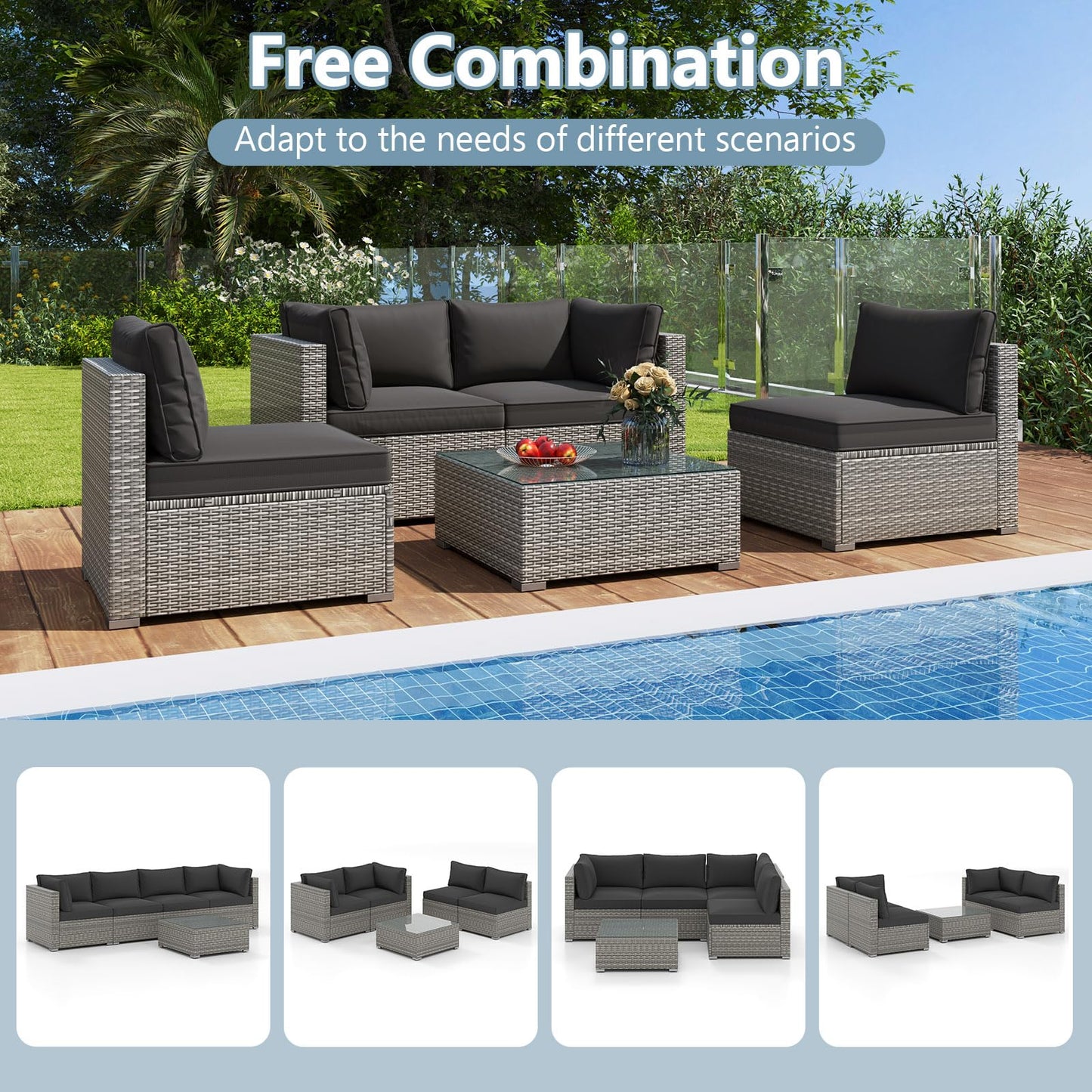 Tangkula 5-Piece Outdoor Patio Sectional Sofa Couch - HW73141GR+