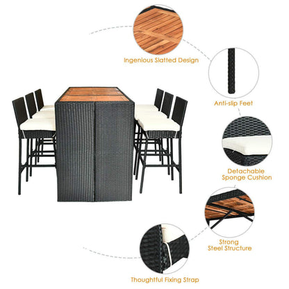 Tangkula 7 Pieces Outdoor Wicker Bar Set, Rattan Dining Set - HW63219+