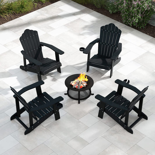 Tangkula Oversized Adirondack Chair, Patio Lounge Chairs w/Adjustable Cup Holder - NP10983BK