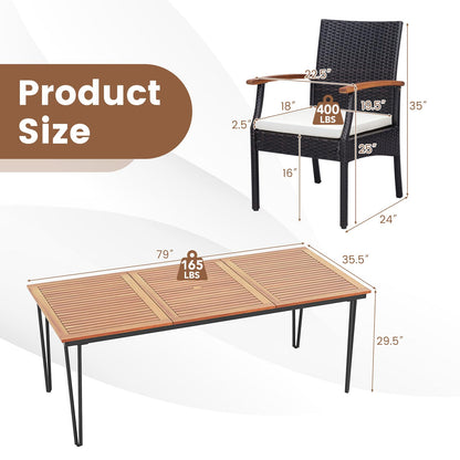 Tangkula Patio Rattan Dining Set for 8, Acacia Wood Table Top - HW71588+2*HW70831-4