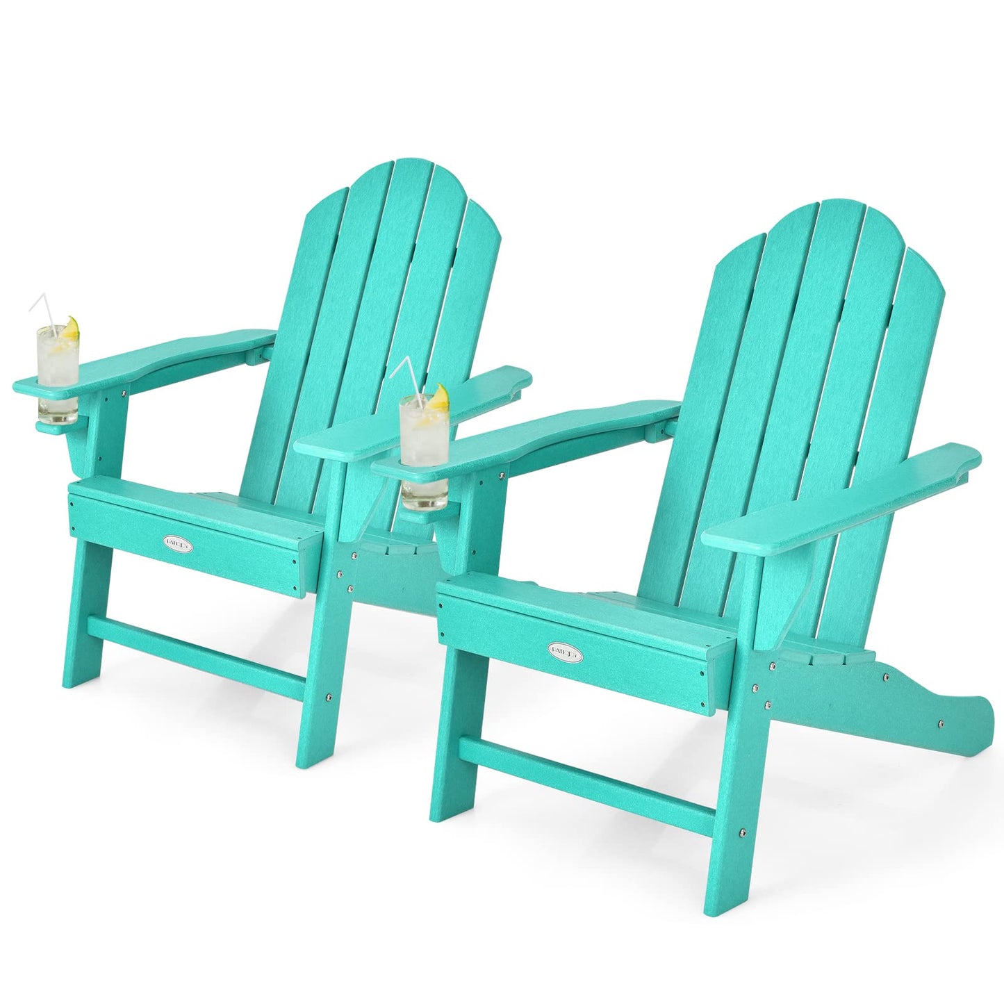 Tangkula Adirondack Chair Outdoor, Fade Resistant HDPE Armchairs with Cup Holder - 4*NP10292BK