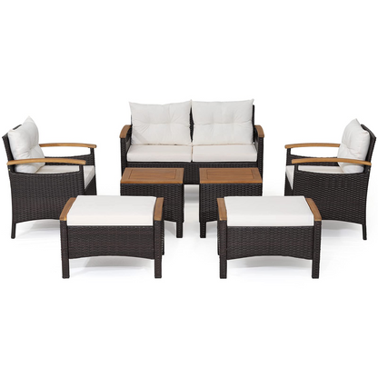 Tangkula 7 Pieces Patio Rattan Sofa Set, Outdoor Wicker Conversation Set - HW70450+