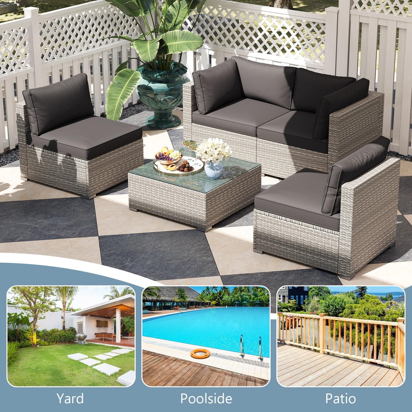 Tangkula 5-Piece Outdoor Patio Sectional Sofa Couch - HW73141GR+