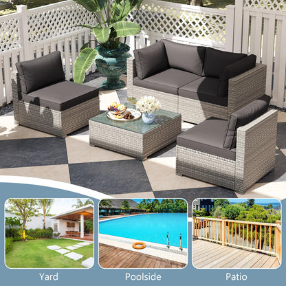 Tangkula 5-Piece Outdoor Patio Sectional Sofa Couch - HW73141GR+