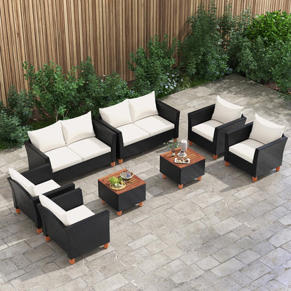 Tangkula Outdoor Conversation Set, Patio Cushioned Chairs w/Storage Coffee Table - HW72334WH+