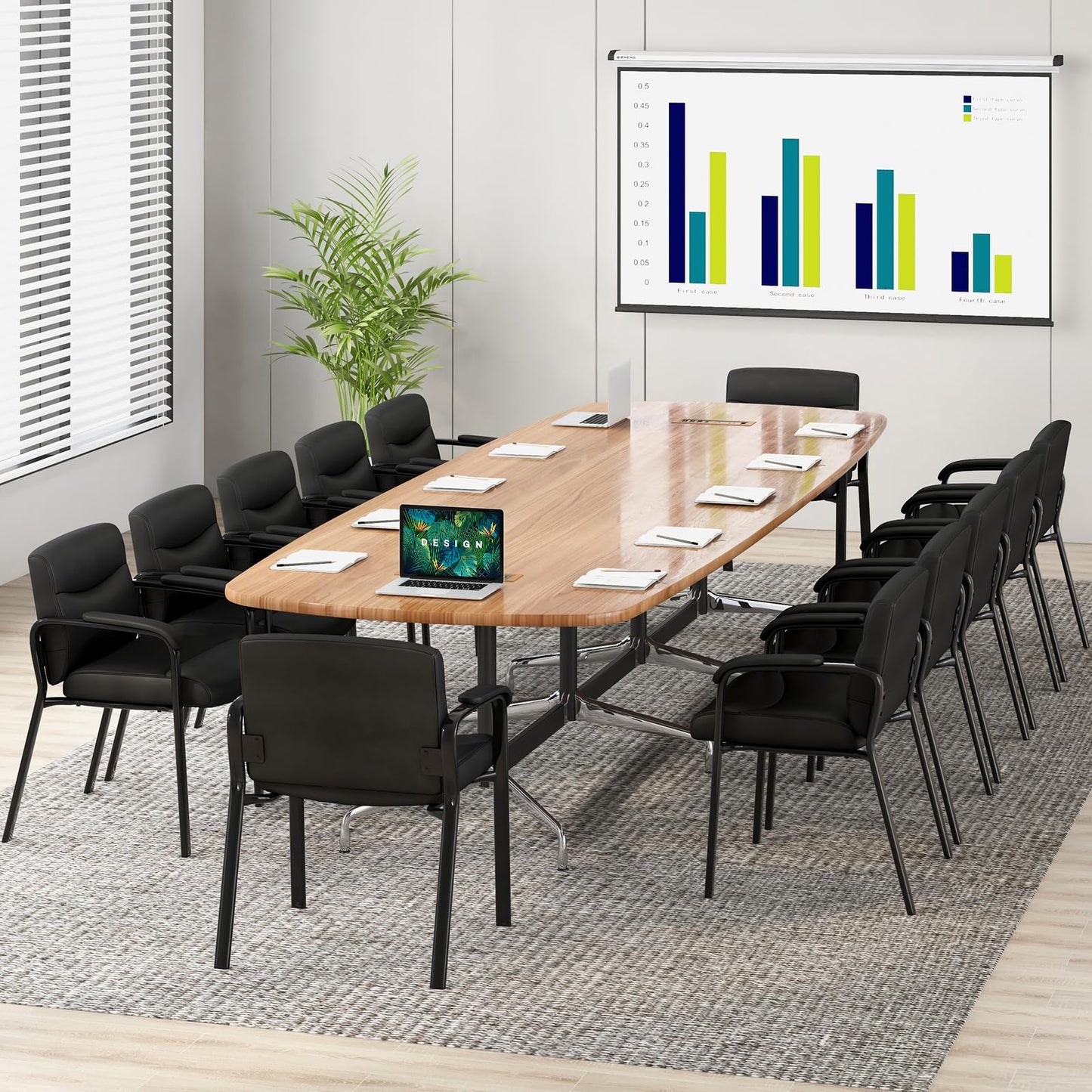 Tangkula Waiting Room Chairs, Upholstered PU Leather Conference Room Chairs with Padded Armrests, Black - CB10598DK-2