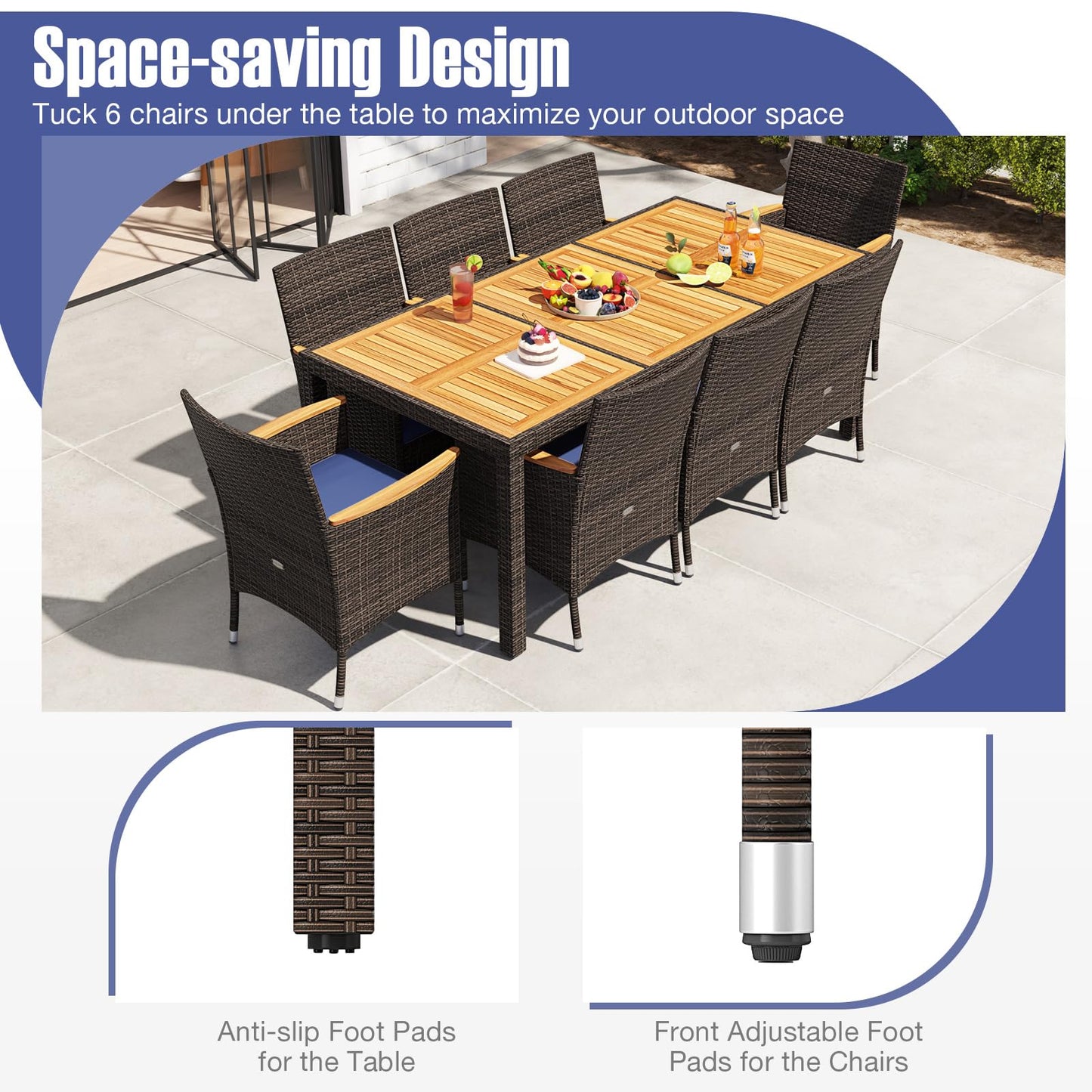 Tangkula 9 Pieces Patio PE Wicker Dining Set - HW73184WH+