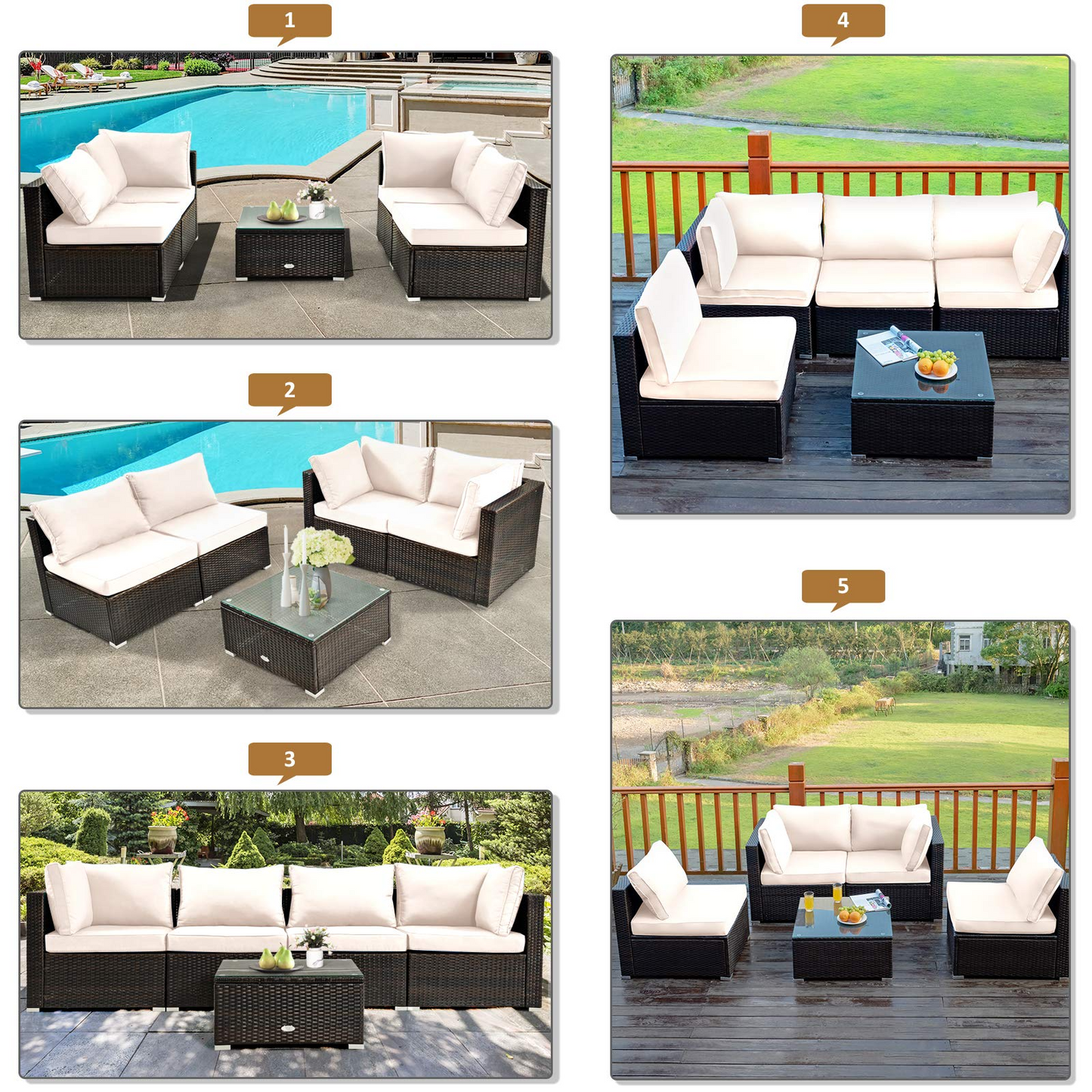 Tangkula 6-Piece Patio Furniture Set with 42 Inches Propane Fire Pit Table - NP10461+HW68691BDK+