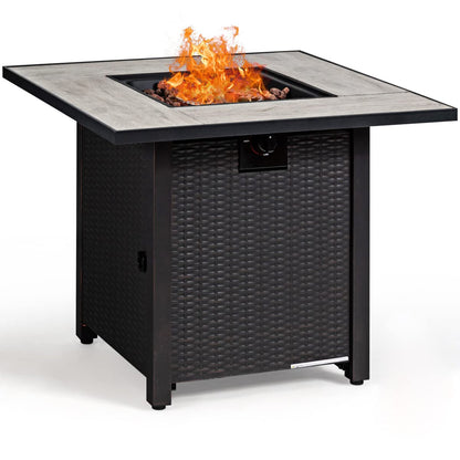 Tangkula 6 Piece Outdoor Rattan Sofa Set with 30in Propane Gas Fire Table - OP70520+HW68691ADK+