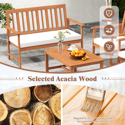 Tangkula 4/8-Piece Acacia Wood Patio Conversation Set - 2*HW73087WH