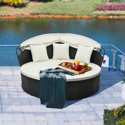 Tangkula Outdoor Patio Round Daybed with Retractable Canopy - HW71564DK+