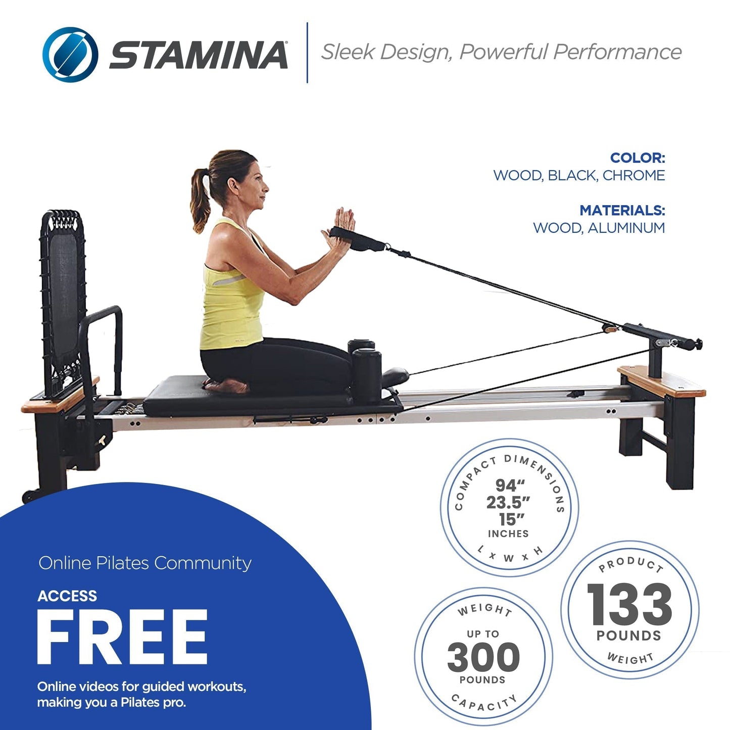 Stamina AeroPilates Pro Reformer Resistance System with Form Cardio Rebounder -281691