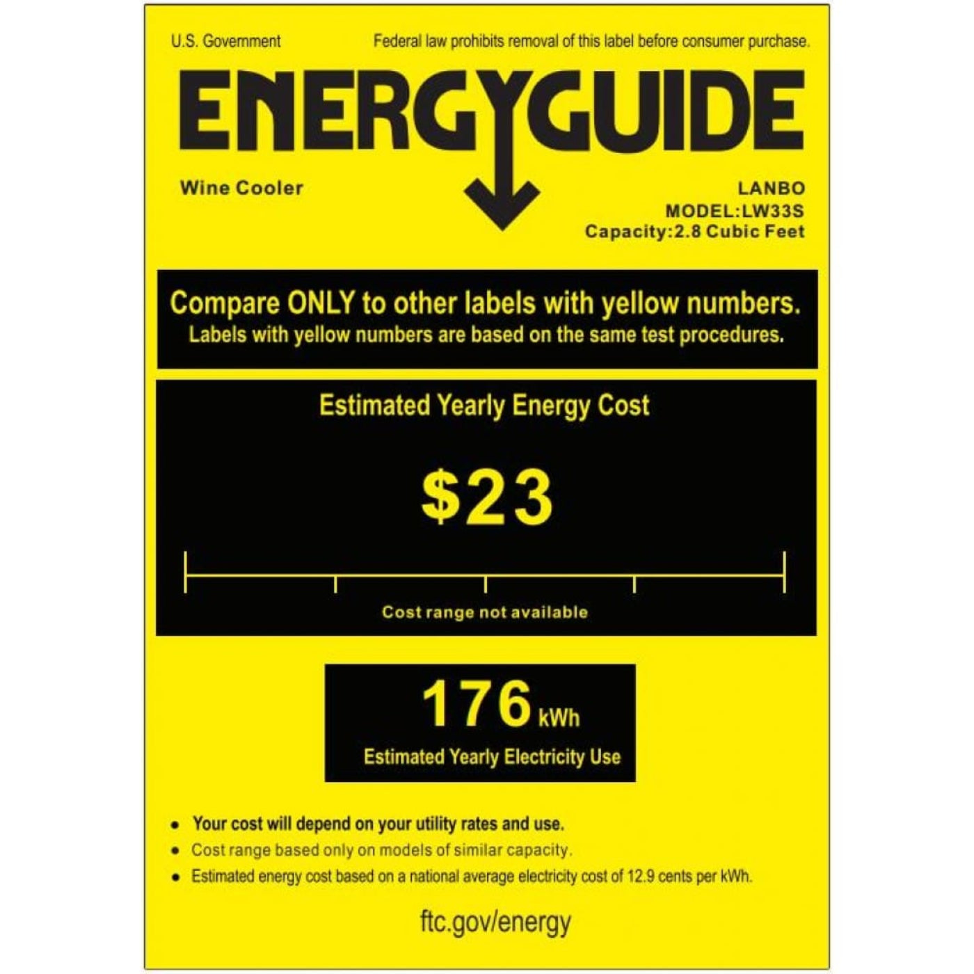 Lanbo 33 Bottle Single Zone Wine Coolers - LW33S