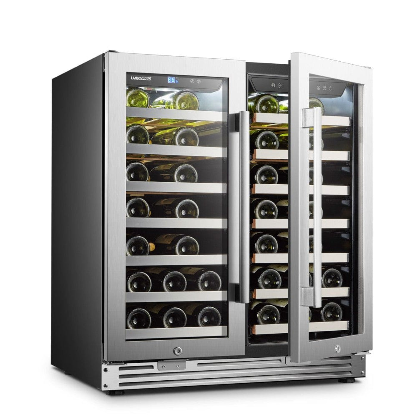 Lanbo 62 Bottles Dual Door Stainless Steel Wine Coolers - LP66D