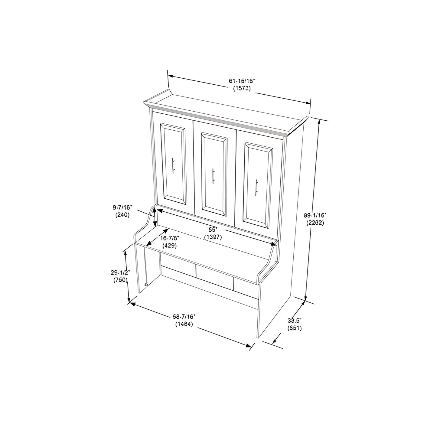 Murphy Bed With Desk, Full Size, Coventry Walnut by Leto Muro