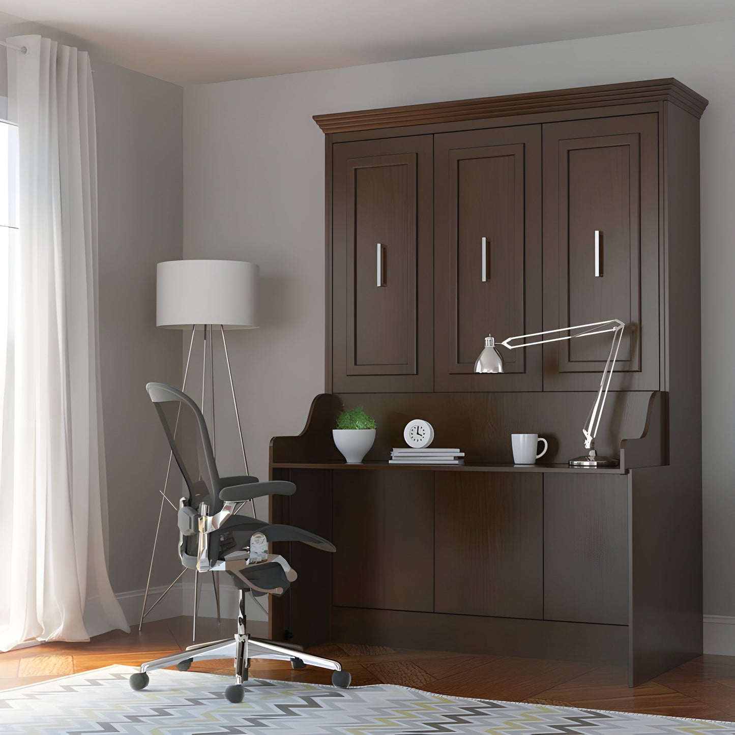 Murphy Bed With Desk, Full Size, Coventry Walnut by Leto Muro