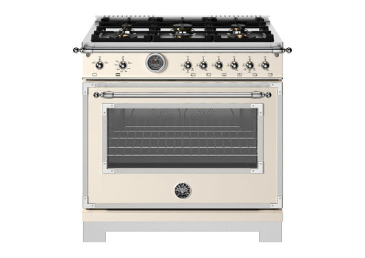 BERTAZZONI HER366BCFGMAVT Heritage 36" Range All Gas Avorio Ivory Bisque or Off-white - HER366BCFGMAVT