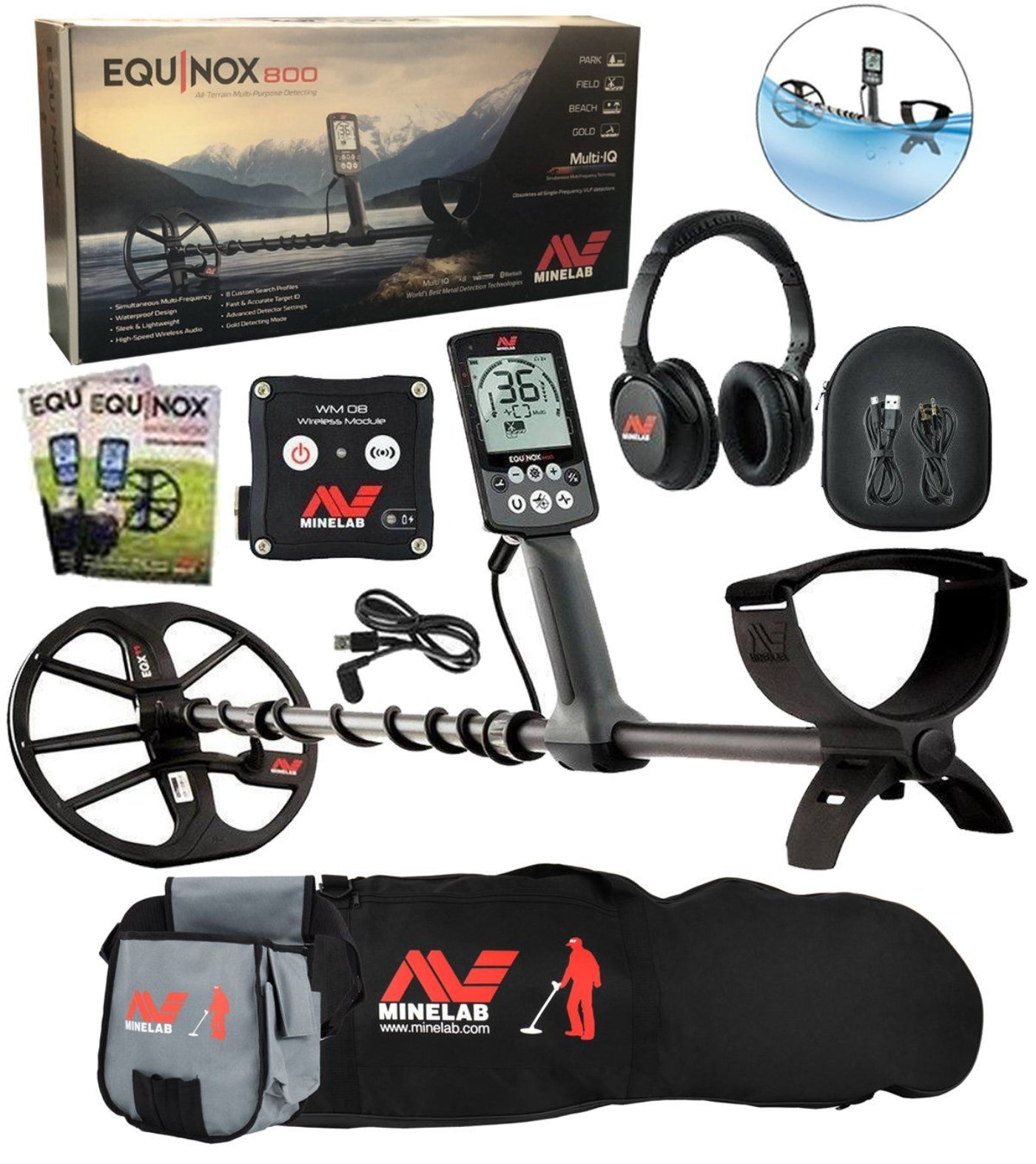Minelab Equinox 800 Metal Detector Bundle with Minelab Carry Bag, Finds Pouch - 3720-0002-mfg-bg-pch