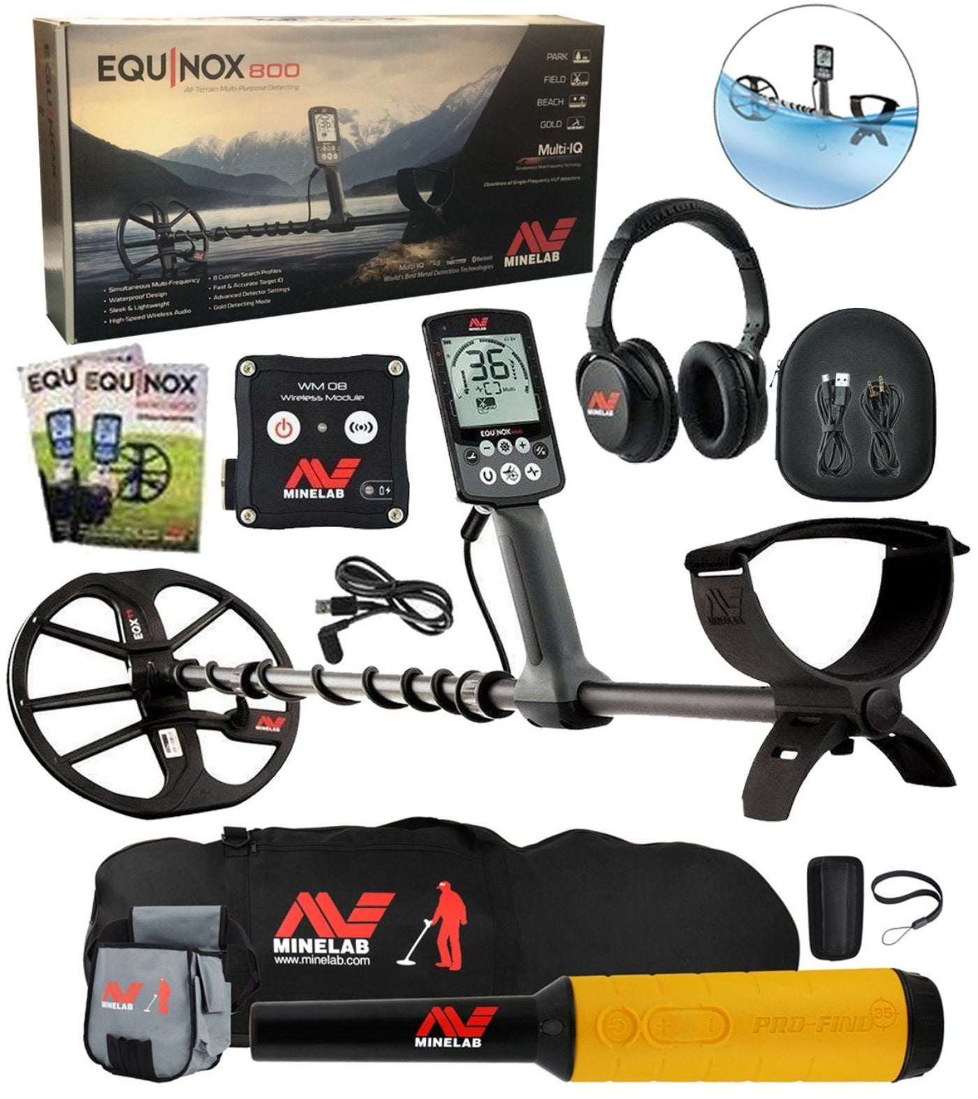 Minelab Equinox 800 Metal Detector Bundle, Pro-Find 35 Pointer with Minelab Gear - 3720-0002-mfg1