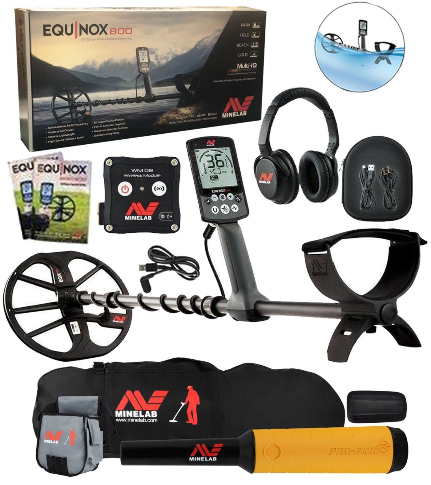 Minelab Equinox 800 Metal Detector Bundle with Scrap Iron Approved Gear - 3720-0002-mfg-pp15-pch-bg
