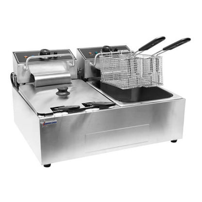 Omcan Double Tank Electric Countertop Deep Fryer - 220V, 2500W - 39372