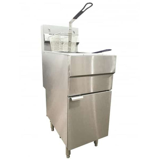 Omcan Liquid Propane Gas 50 lb. Stainless Steel Floor Fryer - 120,000 BTU - 43545
