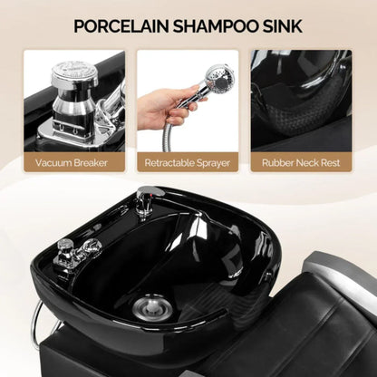 OmySalon BU1501 Salon Shampoo Bowl and Chair Backwash Unit with Ceramic Wash Bowl & Adjustable Footrest - G59000660+G59000655+G59000656